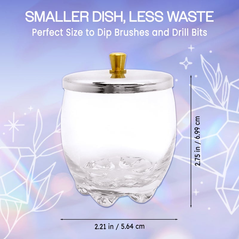 Beauticom Crystal Glass Dappen Dish for Acrylic Nail Dip Powder, Monomer, and Nail Polish Remover (Round Shape w/Stainless Steel Lid, 1 Piece) - Image 3